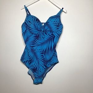 Islander Blue Palm Print One Piece Swimsuit